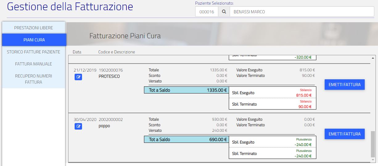 Fig.2 - Gestione della Fatturazione - Fatturazione di Prestazioni Legate a Piani di Cura