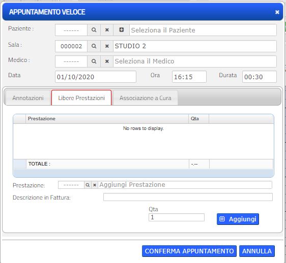 Il Modulo di presa Appuntamento rapida, studiato per la reception durante la ricezione di chiamate.