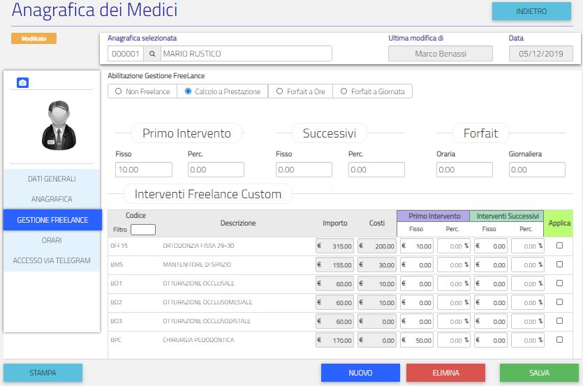 Anagrafica dei Dottori - Dettaglio della Gestione Freelance per il Medico